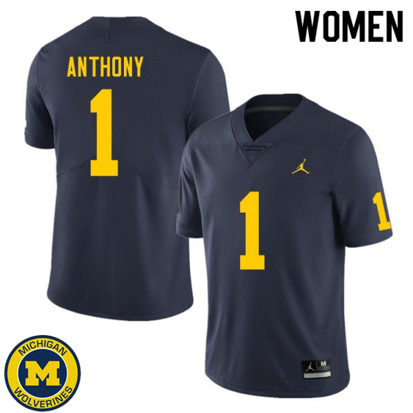 Women's University of Michigan #1 Andrel Anthony Navy Stitched Football Jersey